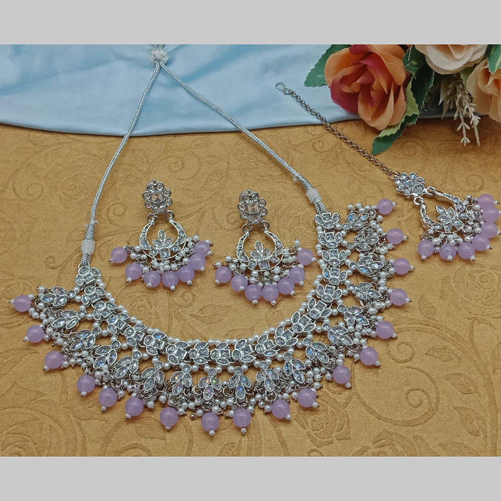 India Art Silver Plated Crystal Stone And Pearls Necklace Set