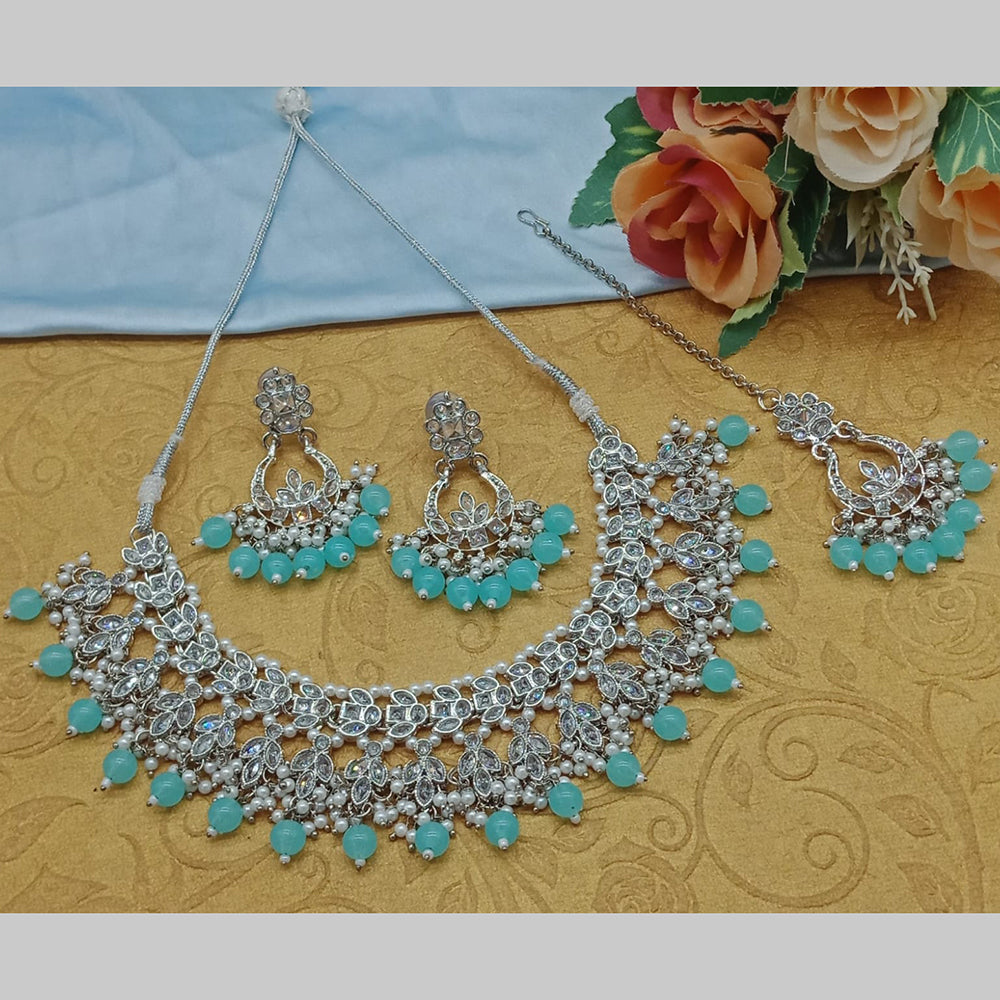 India Art Silver Plated Crystal Stone And Pearls Necklace Set