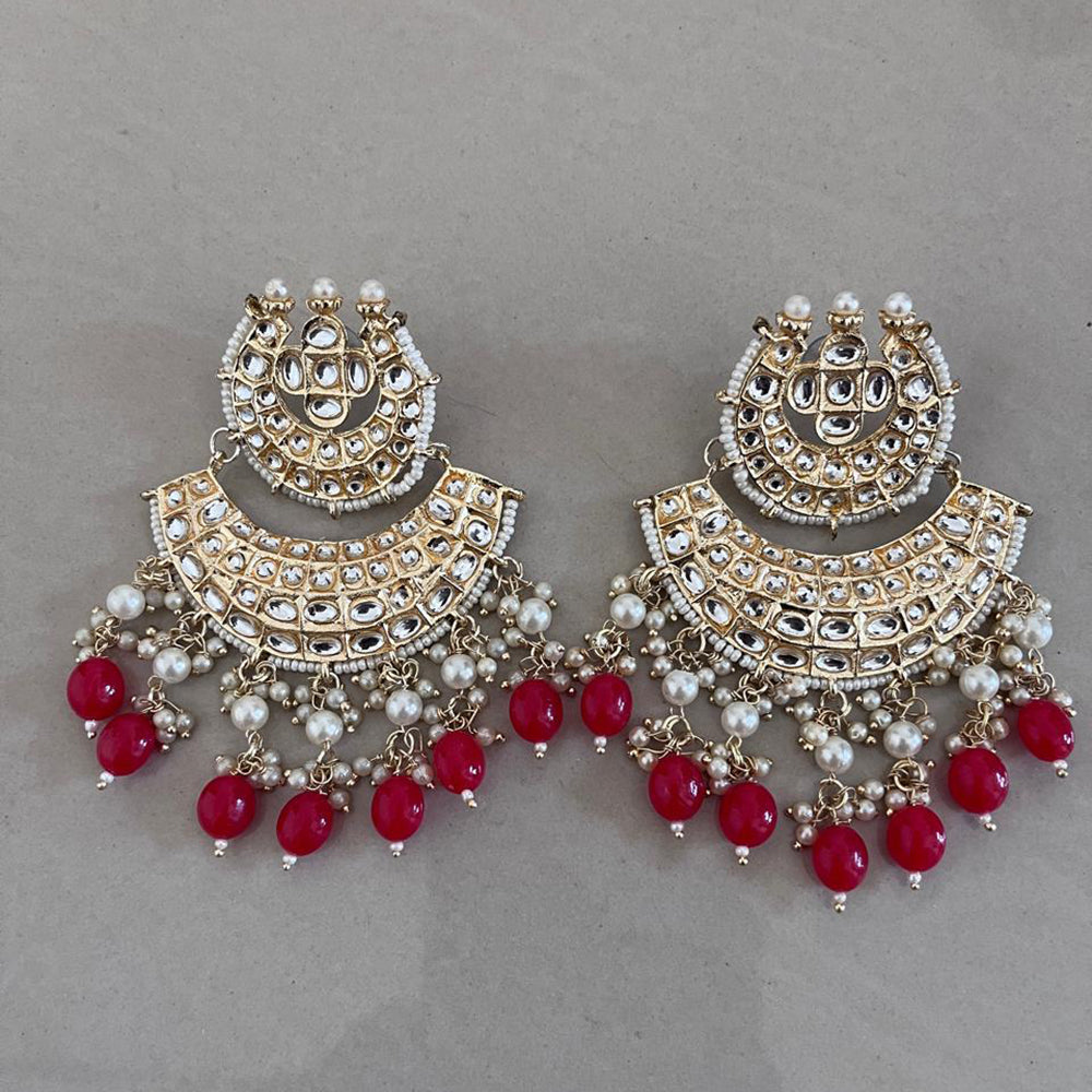 India Art Gold Plated Kundan Stone And Beads Dangler Earrings