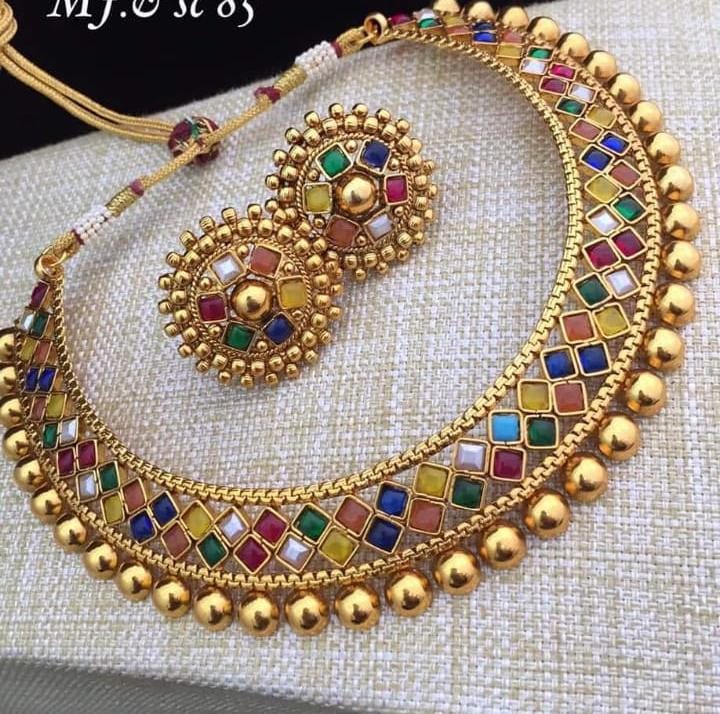 India Art Gold Plated Pota Stone Necklace Set