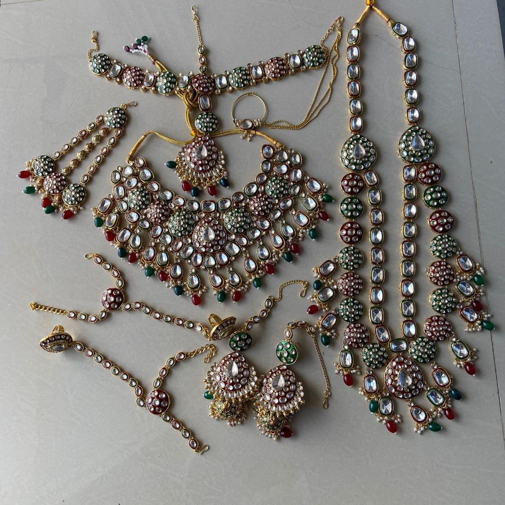 India Art Gold Plated Kundan Stone Beads And Meenakari Bridal Set