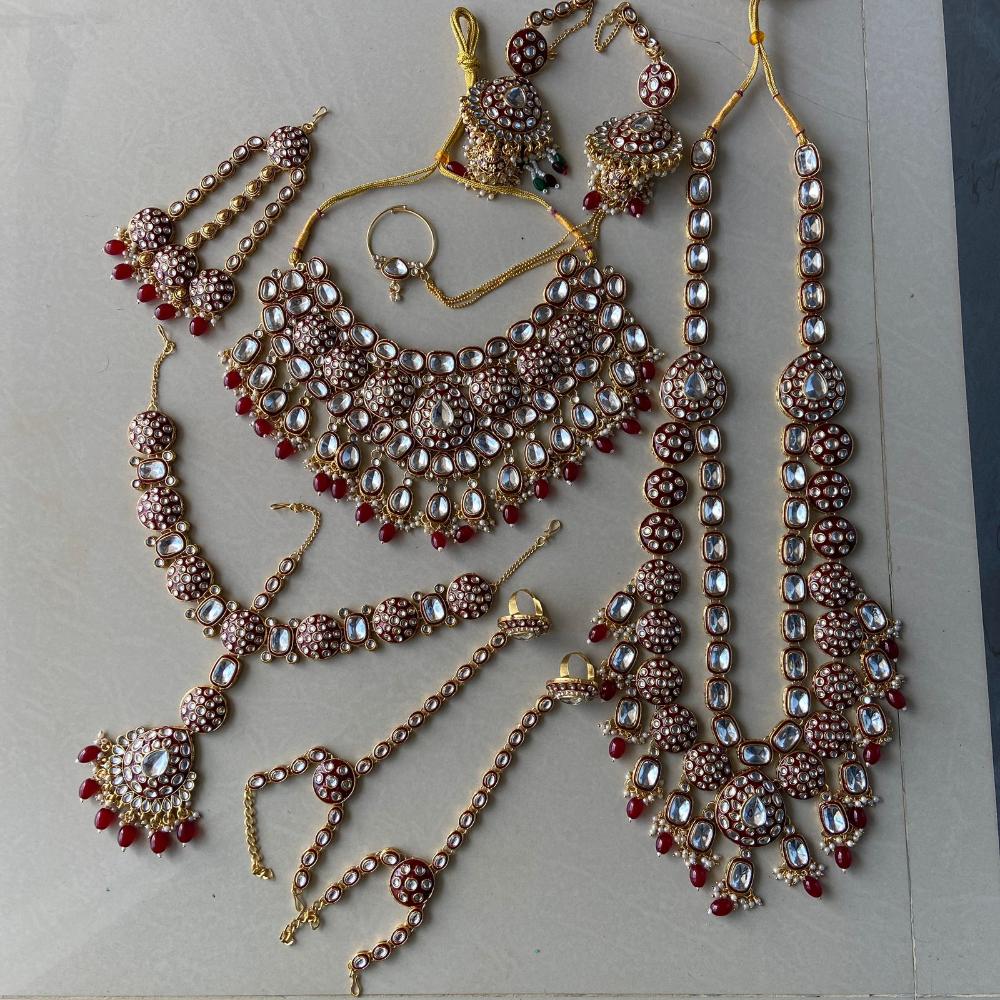 India Art Gold Plated Kundan Stone Beads And Meenakari Bridal Set