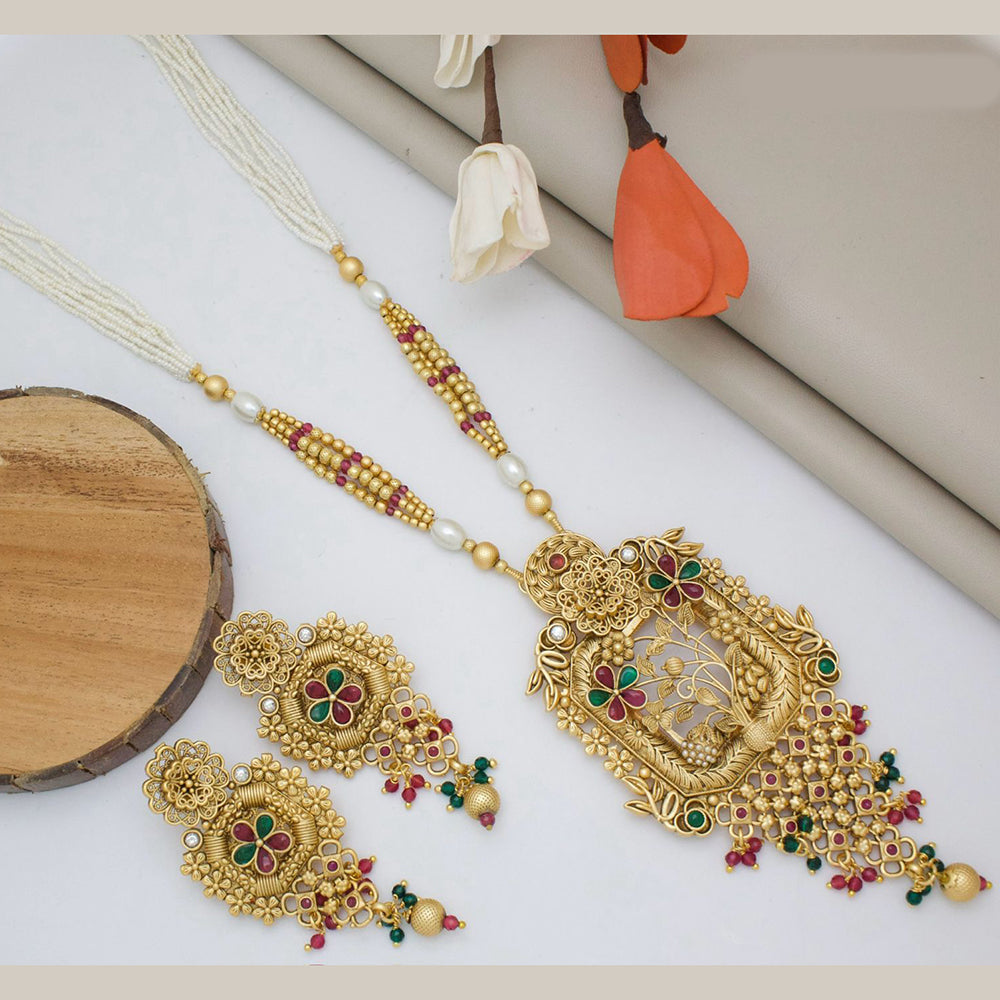 India Art Gold Plated Pota Stone And Pearl Necklace Set