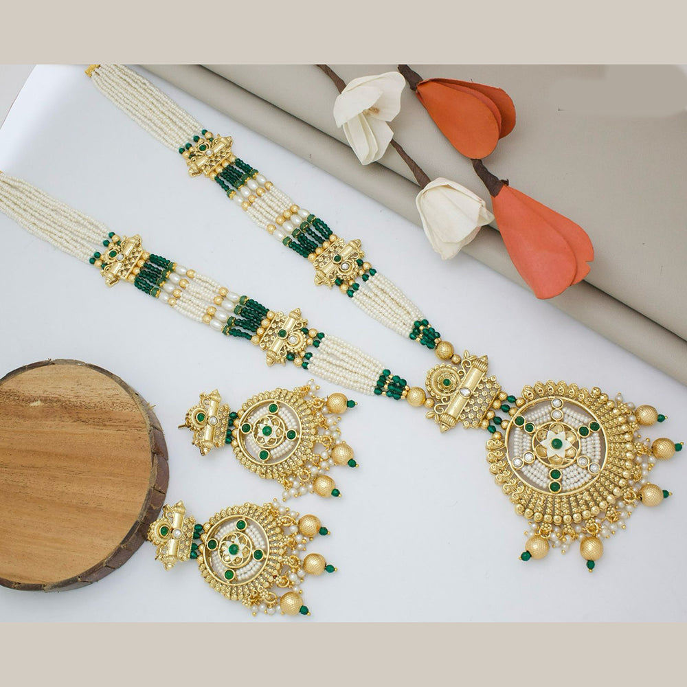 India Art Gold Plated Pota Stone And Pearl Necklace Set