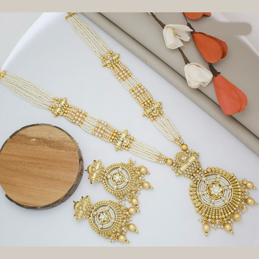 India Art Gold Plated Pota Stone And Pearl Necklace Set