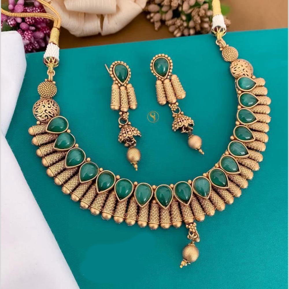 India Art Gold Plated Pota Stone Necklace Set