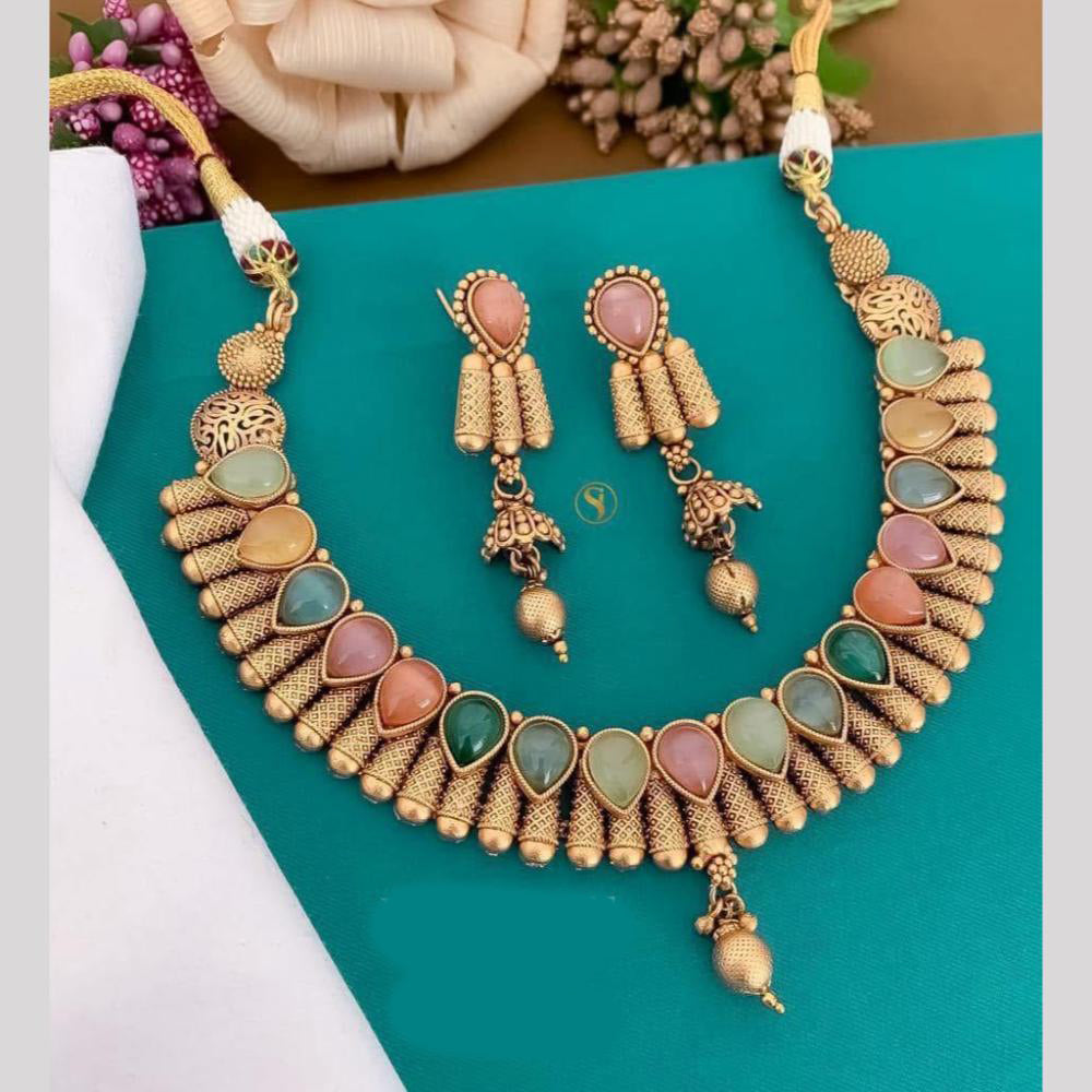 India Art Gold Plated Pota Stone Necklace Set