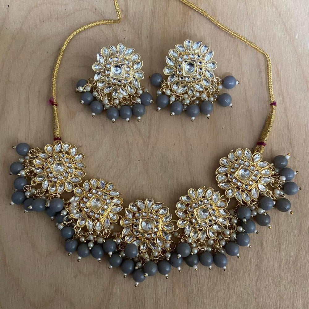 India Art Gold Plated Crystal Stone And Beads Necklace Set