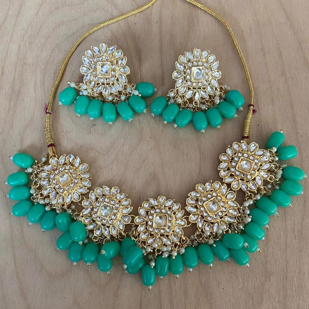 India Art Gold Plated Crystal Stone And Beads Necklace Set