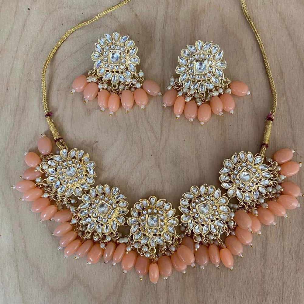 India Art Gold Plated Crystal Stone And Beads Necklace Set
