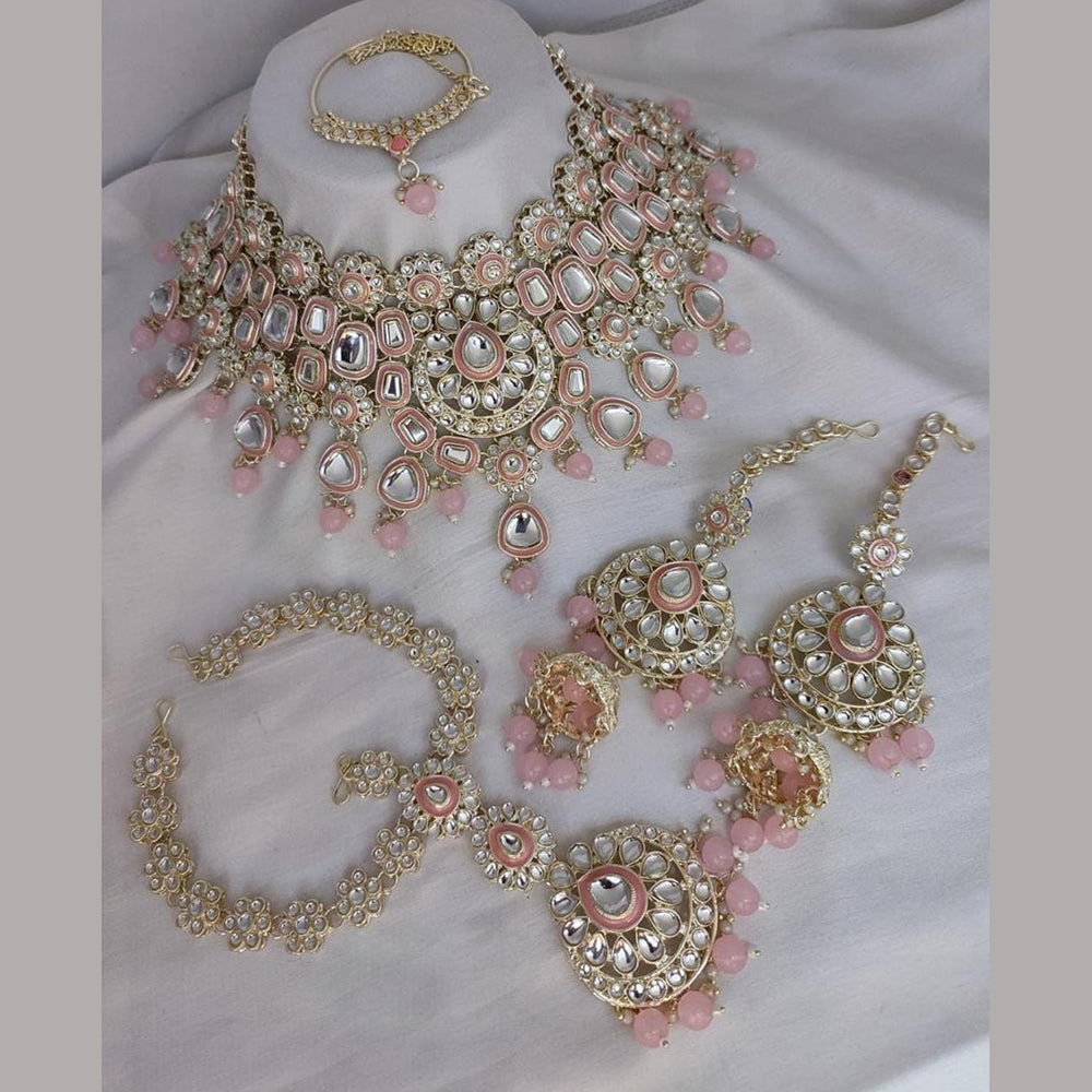 India Art Gold Plated Kundan Stone And Meenakari Semi Bridal Necklace Set