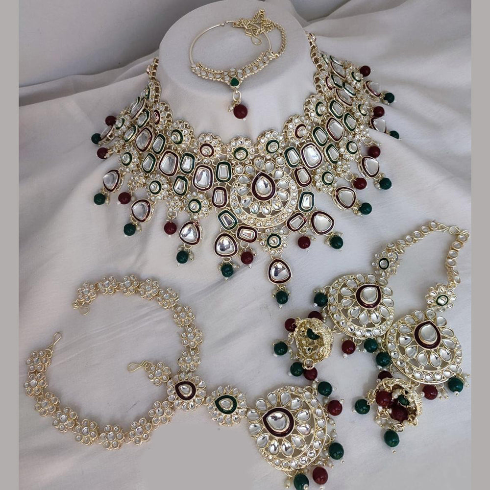 India Art Gold Plated Kundan Stone And Meenakari Semi Bridal Necklace Set