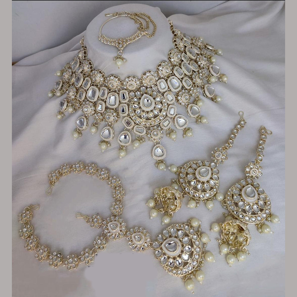 India Art Gold Plated Kundan Stone And Meenakari Semi Bridal Necklace Set