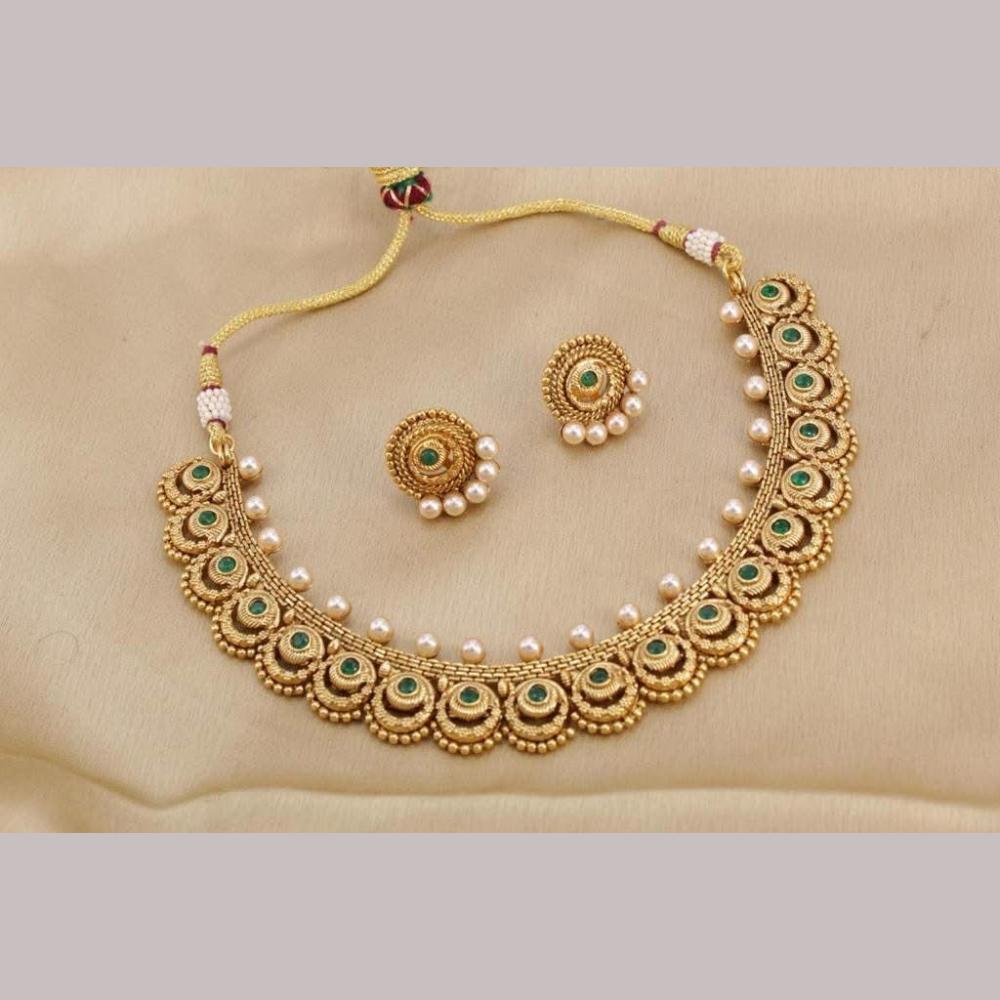 India Art Gold Plated Pota Stone And Beads Necklace Set