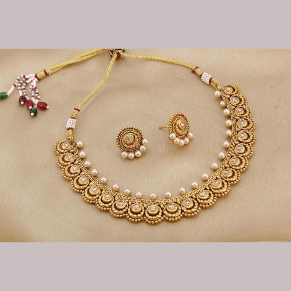 India Art Gold Plated Pota Stone And Beads Necklace Set