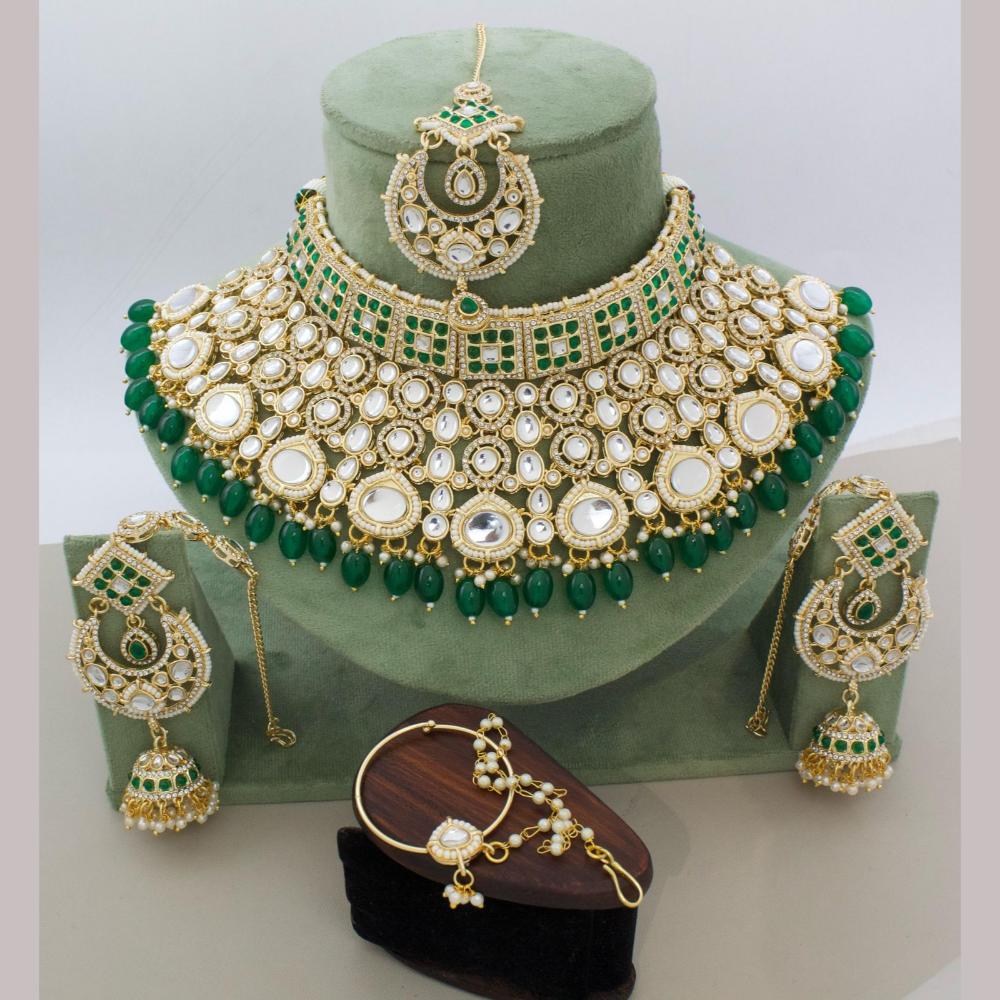 India Art Gold Plated Kundan Stone And Beads Choker Necklace Set