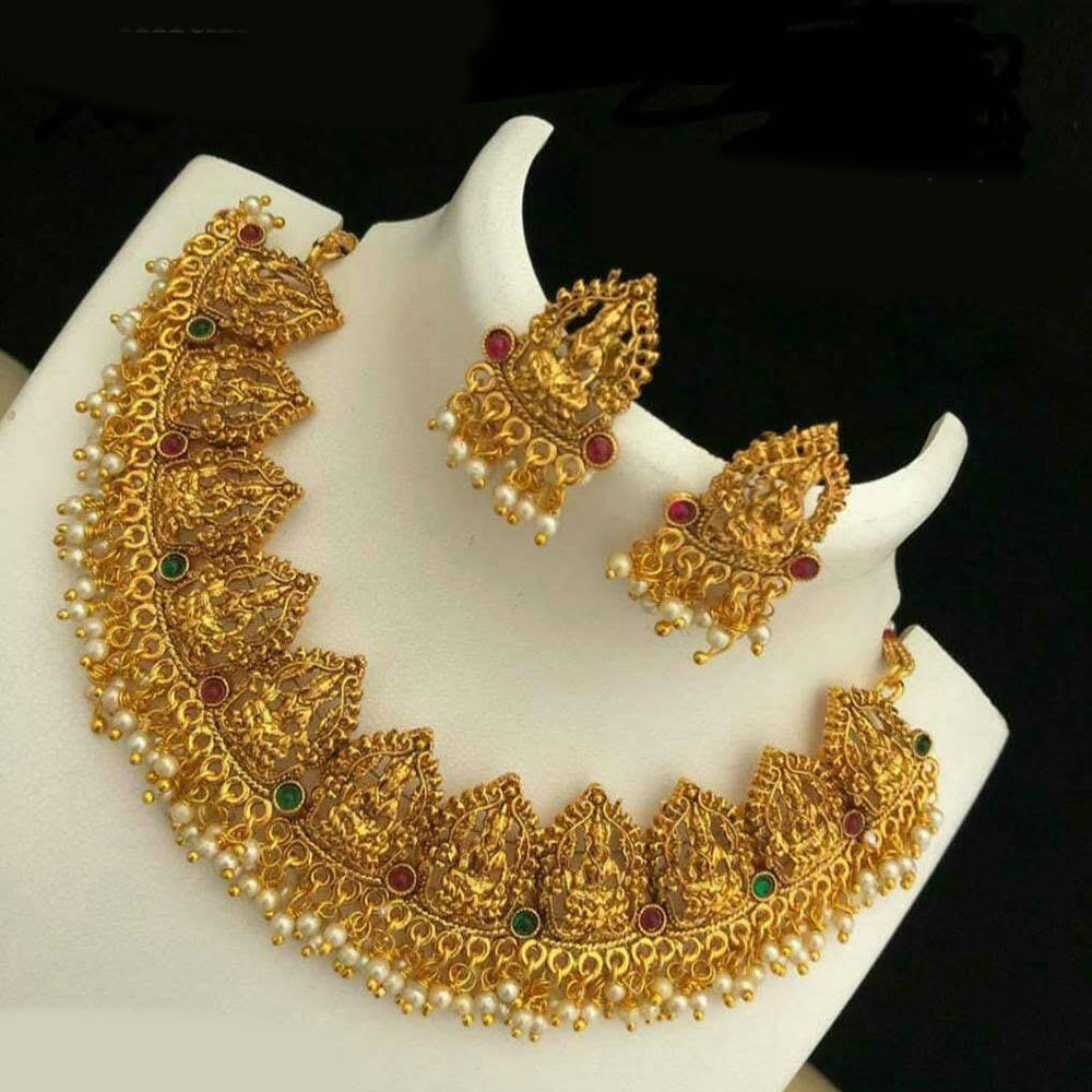 India Art Antique Gold Plated South Indian Temple Jewellery Necklace Set