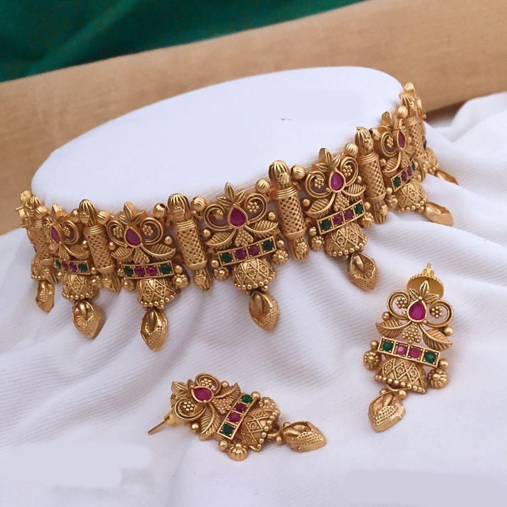 India Art Gold Plated Pota Stone Necklace Set