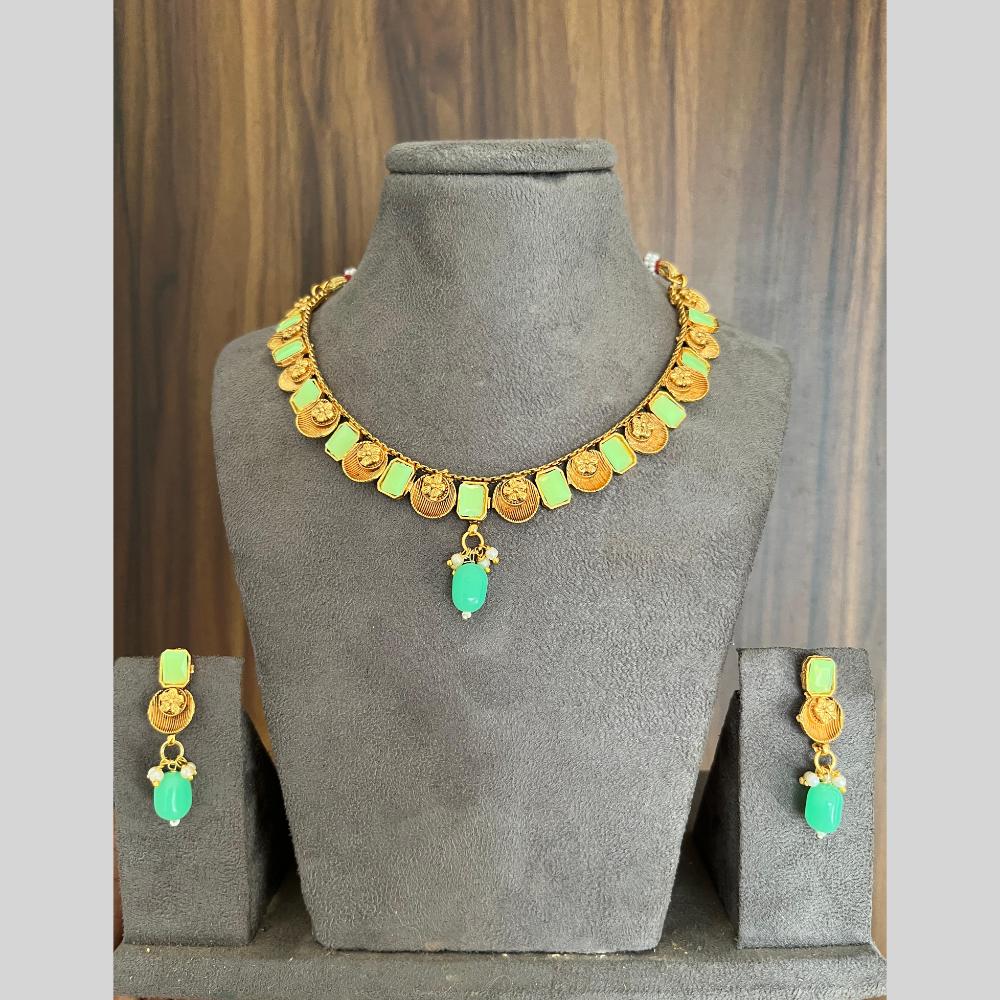 India Art Gold Plated Pota Stone And Beads Necklace Set