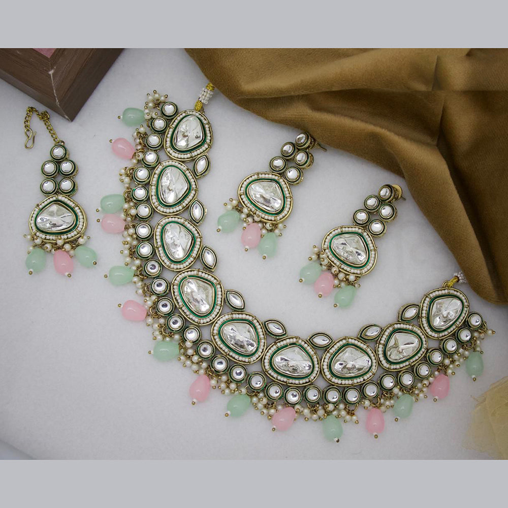 India Art Gold Plated Kundan Stone And Beads Necklace Set