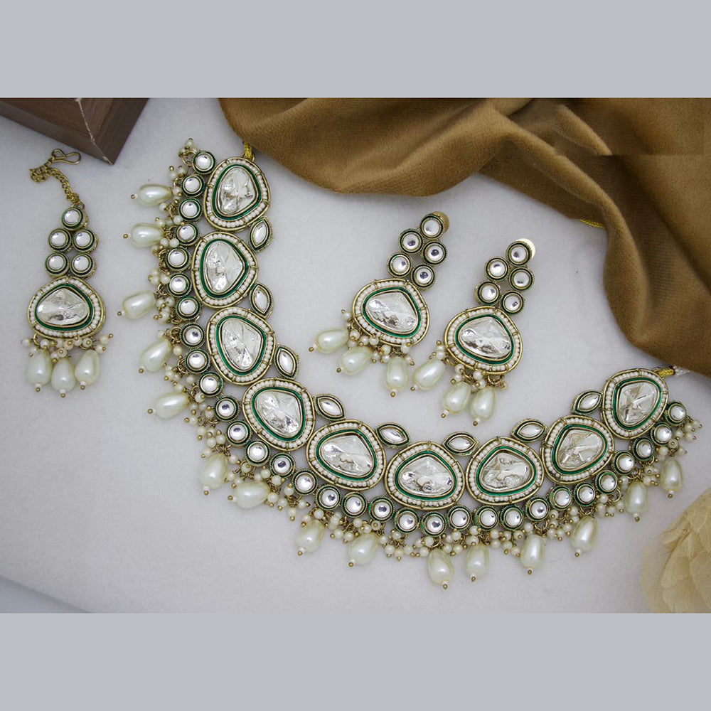 India Art Gold Plated Kundan Stone And Beads Necklace Set