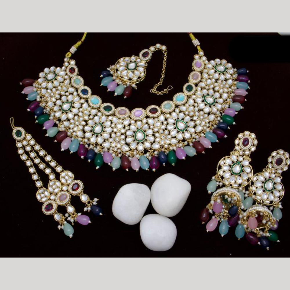 India Art Gold plated Kundan Beads And Pearl Necklace Set