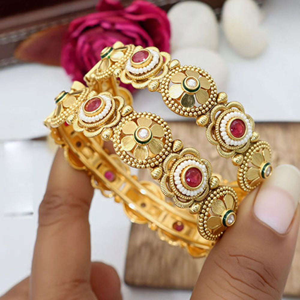 India Art Pota Stone And Pearl Openable Bangles