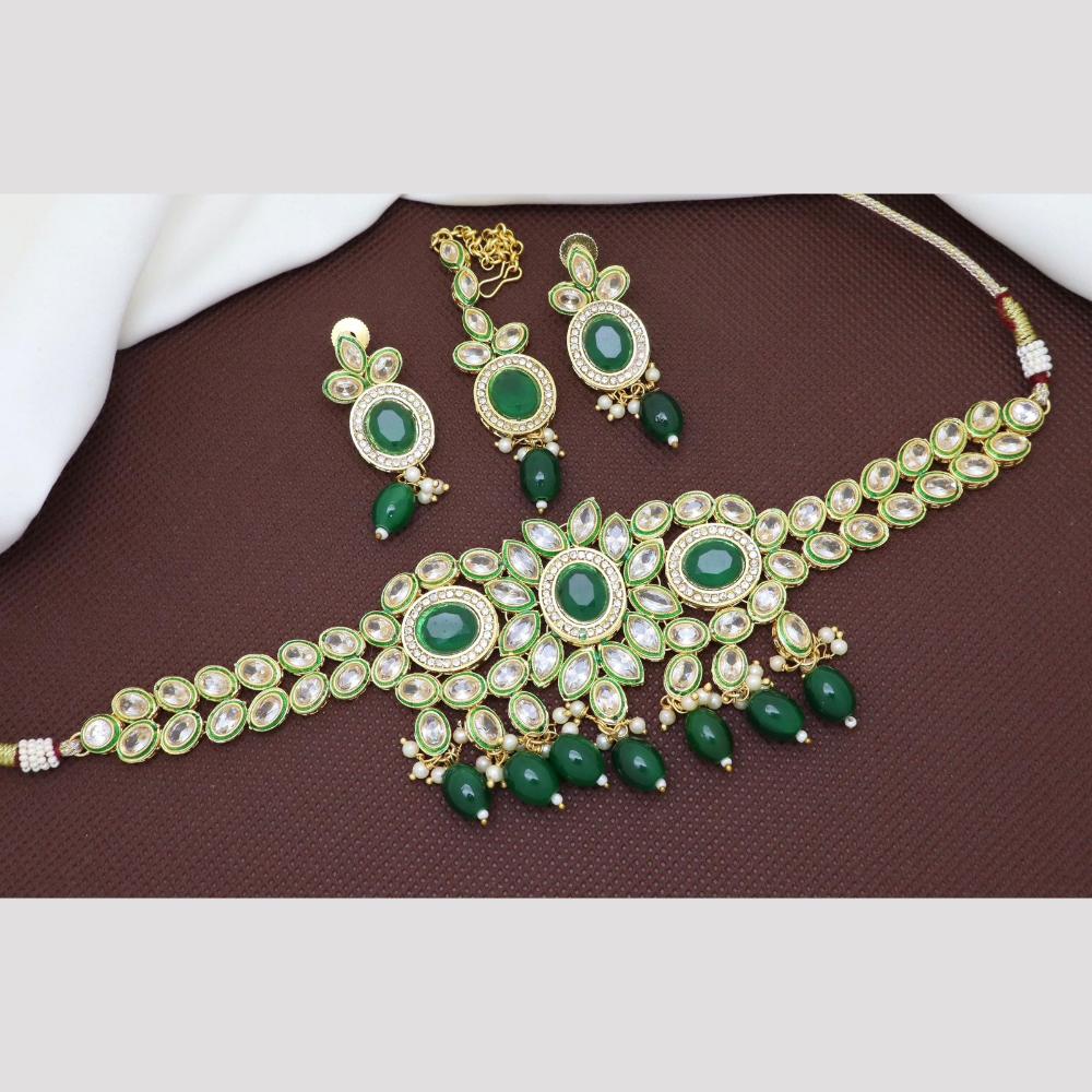 India Art Gold Plated Crystal Stone And Pearl Choker Necklace Set