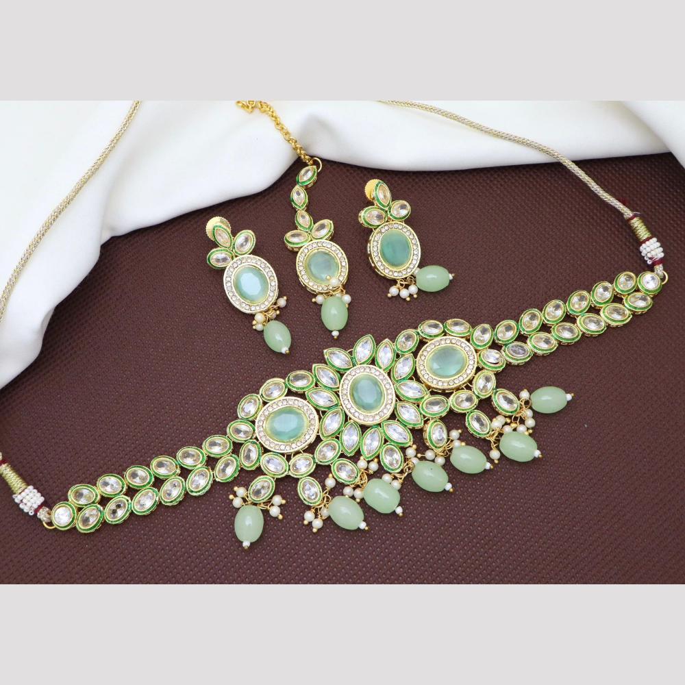 India Art Gold Plated Crystal Stone And Pearl Choker Necklace Set