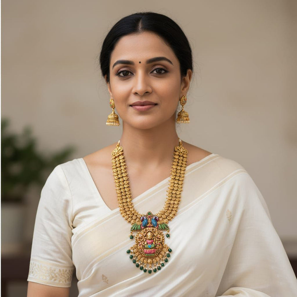 India Art Traditional Temple Style Pota Stone And Meenakari Beads Necklace Set