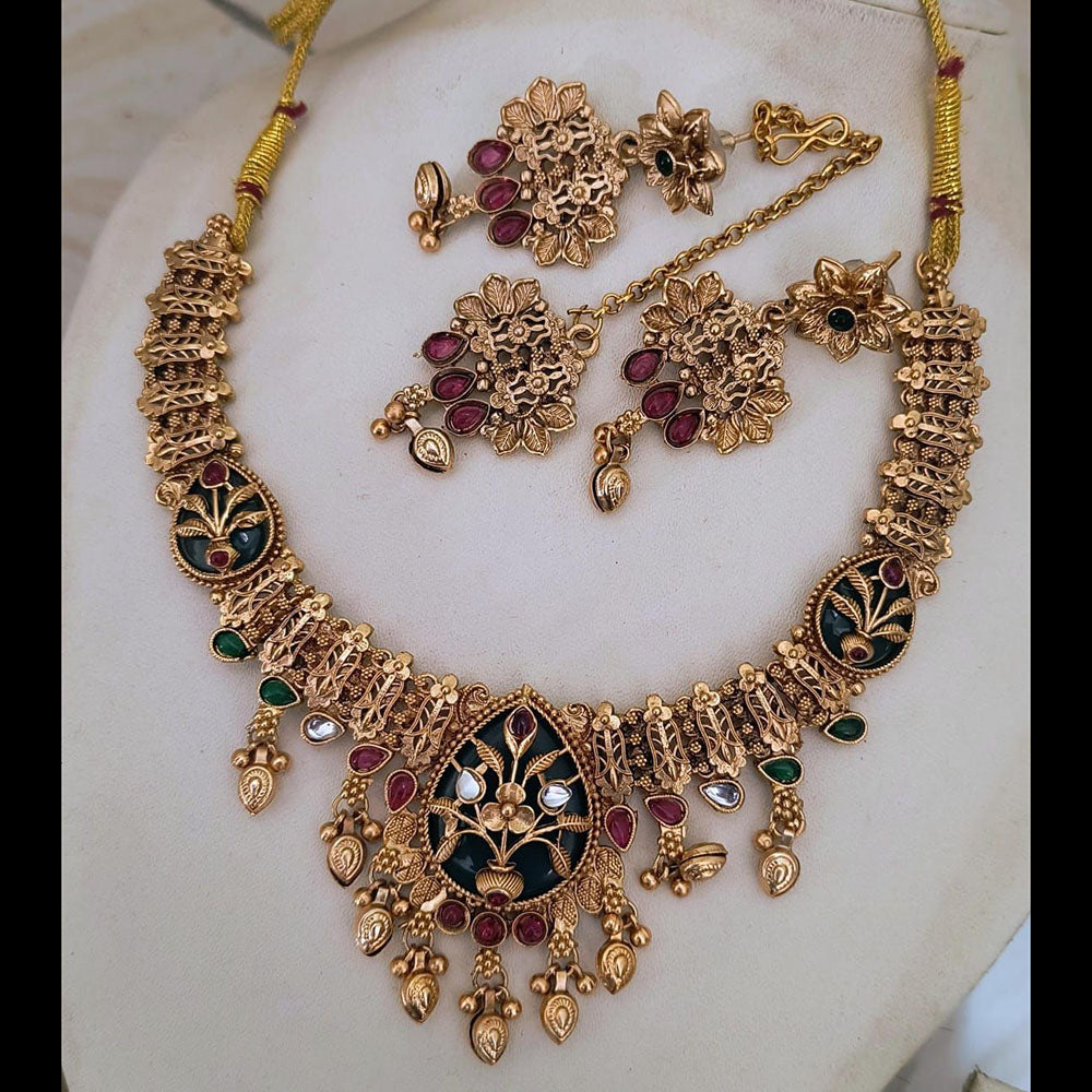India Art Ethnic Pota Stone Pearl And Beads Necklace Set