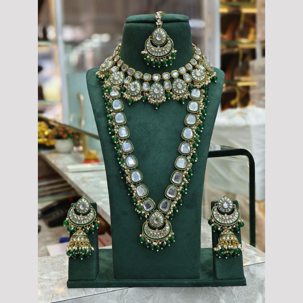 India Art Gold Plated Kundan Stone Meenakari Pearl And Beads Double Necklace Set