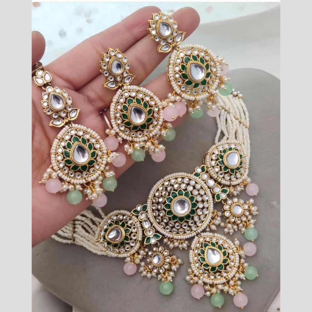 Sai Fashion Elegant Kundan Stone And Beads Choker Necklace Set