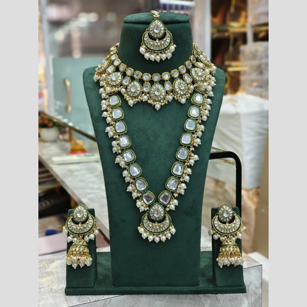 Sai Fashion Royal Kundan Stone And Beads Double Necklace Set
