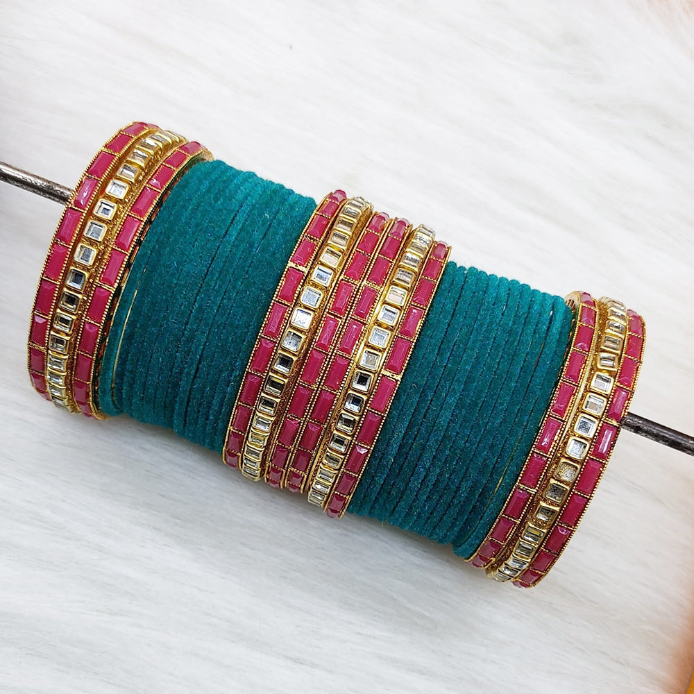 Pooja Bangles Gold Plated Mirror And Velvet Bangles Set