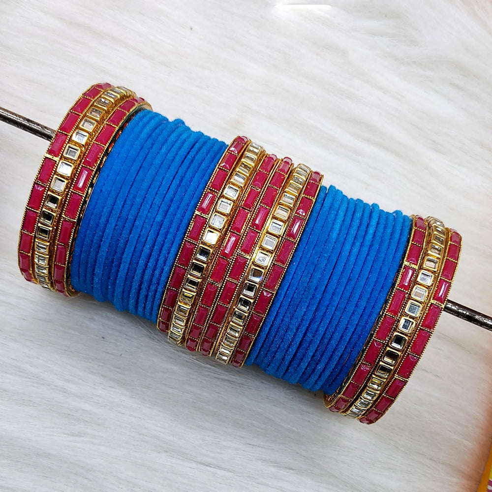 Pooja Bangles Gold Plated Mirror And Velvet Bangles Set