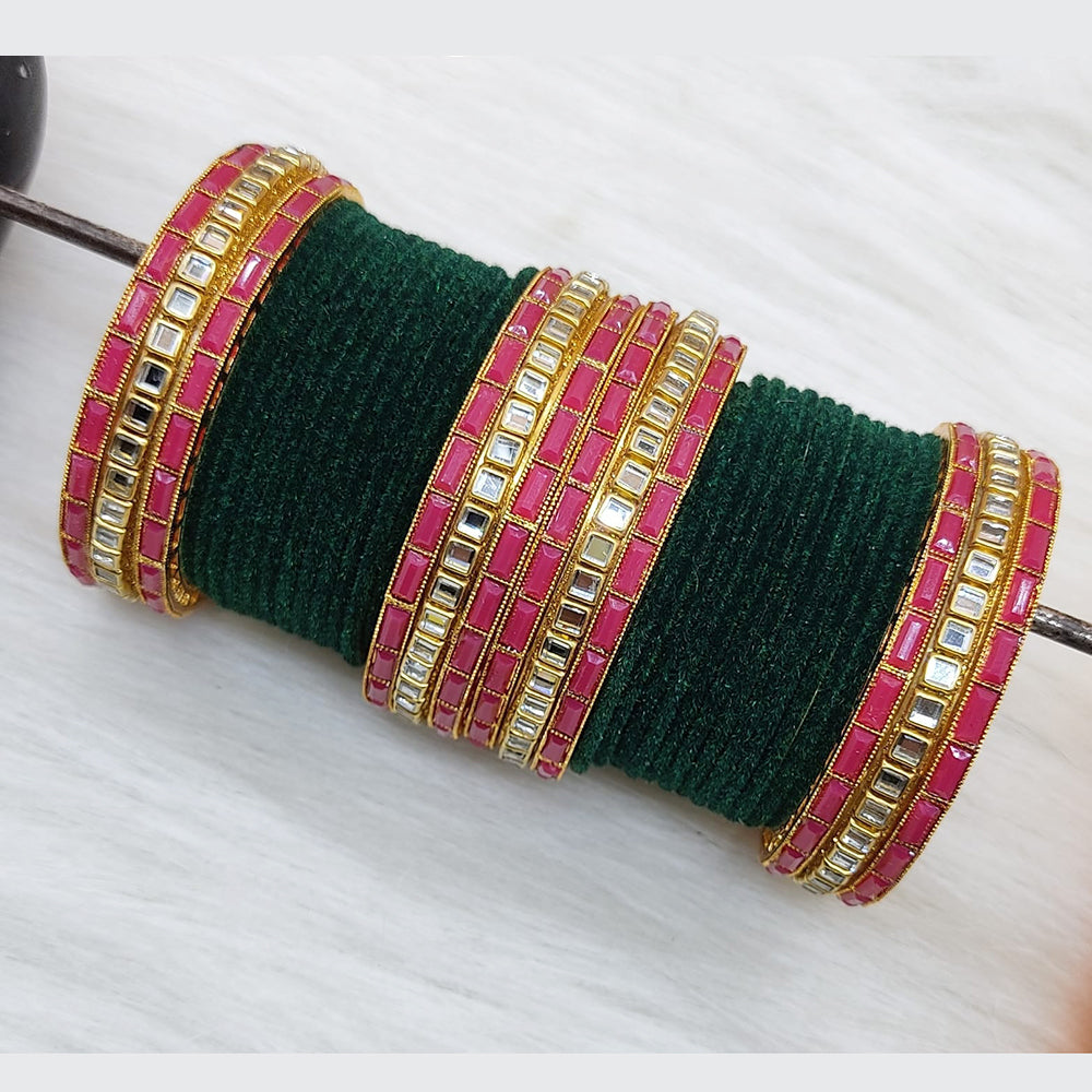 Pooja Bangles Gold Plated Mirror And Velvet Bangles Set