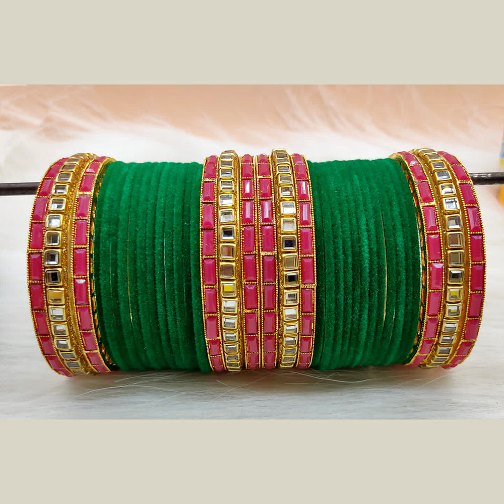 Pooja Bangles Gold Plated Mirror And Velvet Bangles Set