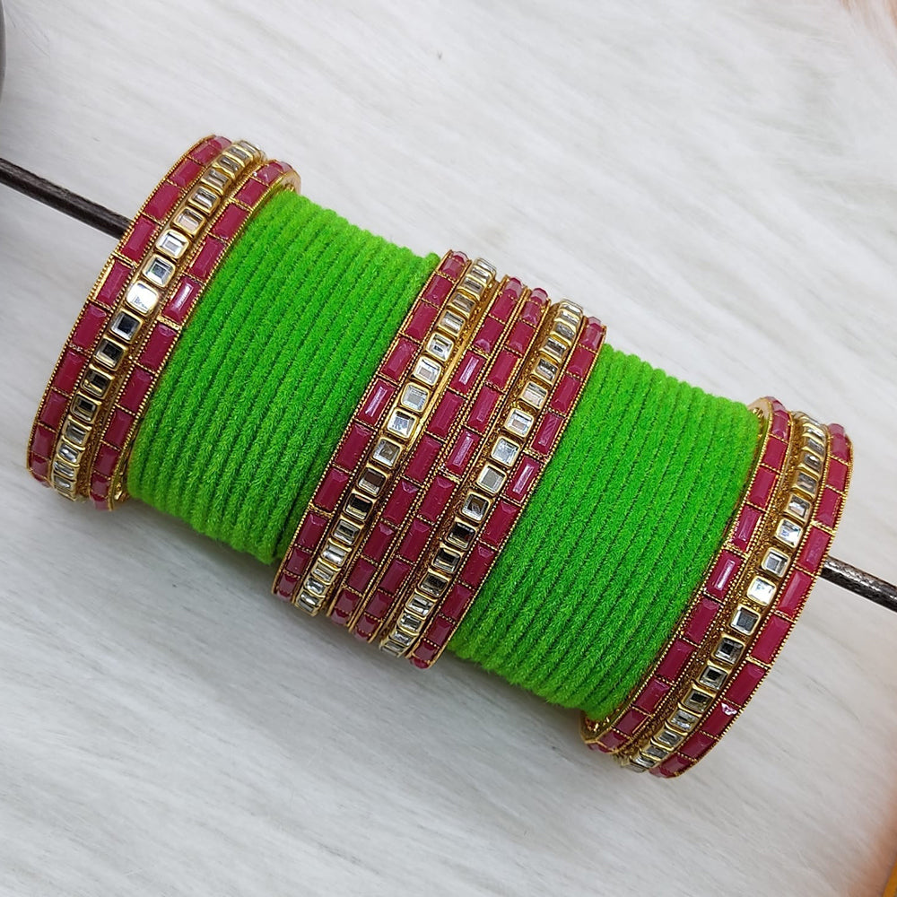 Pooja Bangles Gold Plated Mirror And Velvet Bangles Set