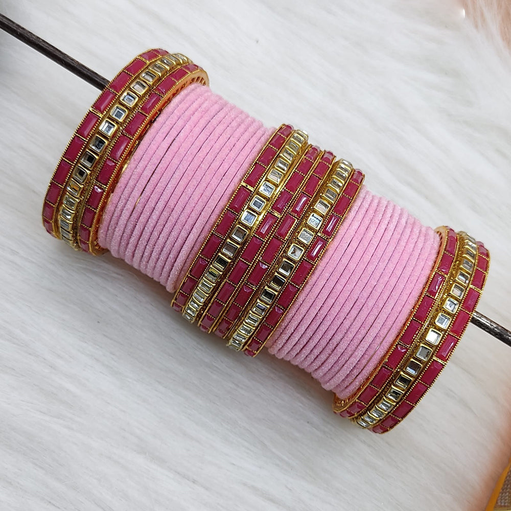 Pooja Bangles Gold Plated Mirror And Velvet Bangles Set