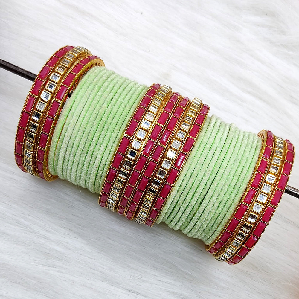 Pooja Bangles Gold Plated Mirror And Velvet Bangles Set