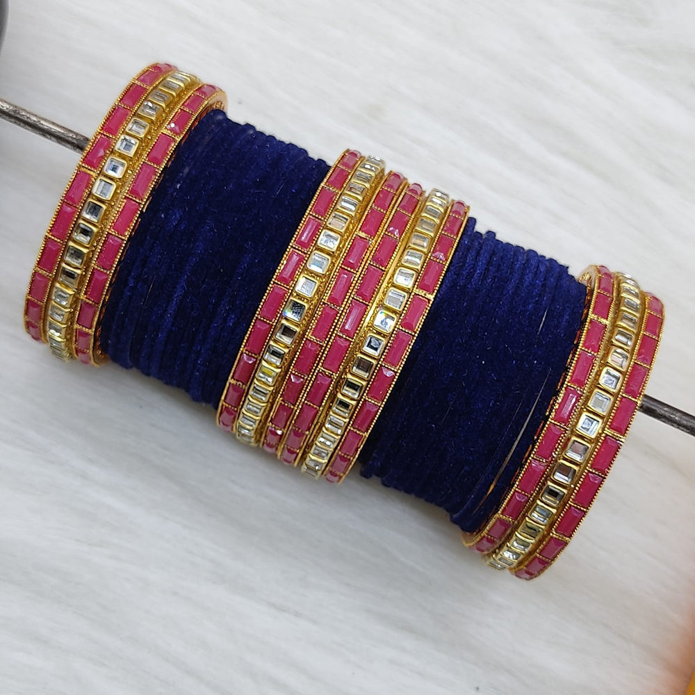 Pooja Bangles Gold Plated Mirror And Velvet Bangles Set