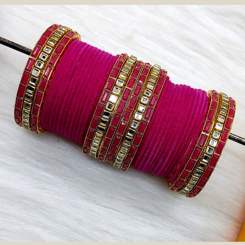 Pooja Bangles Gold Plated Mirror And Velvet Bangles Set