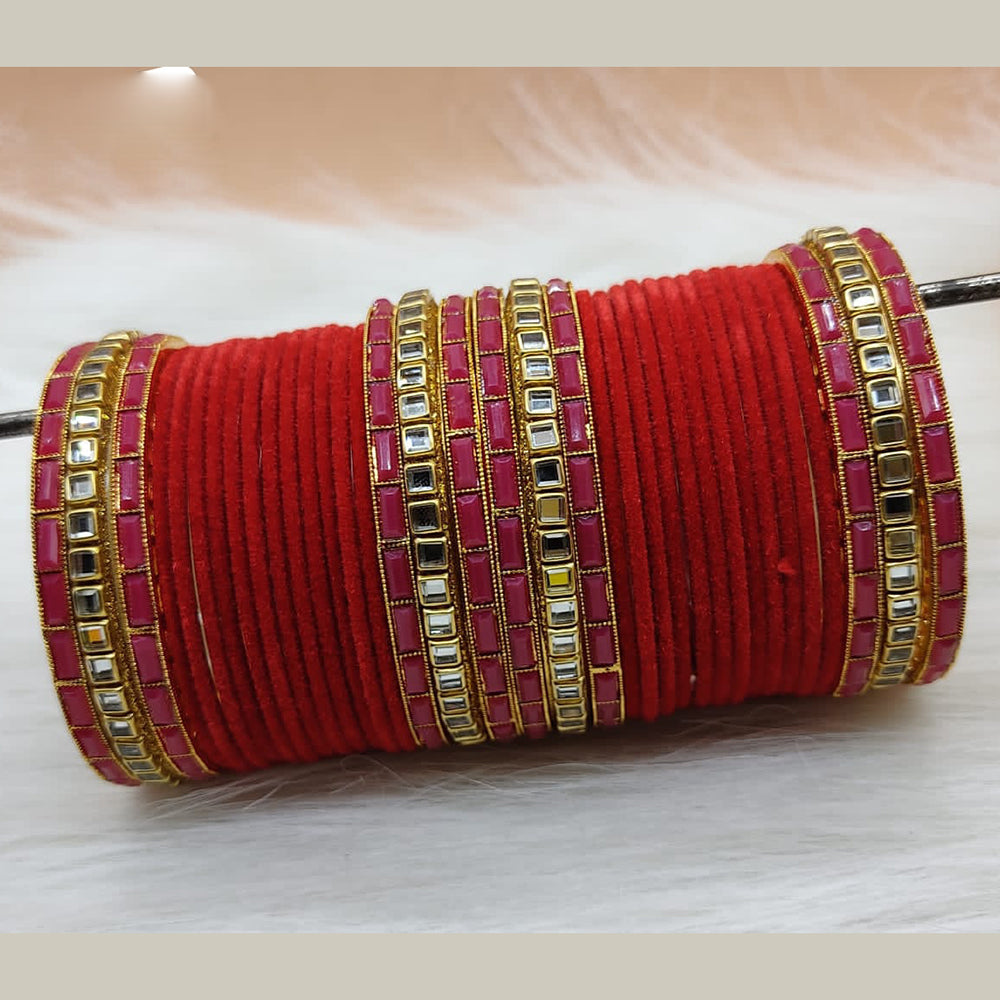 Pooja Bangles Gold Plated Mirror And Velvet Bangles Set