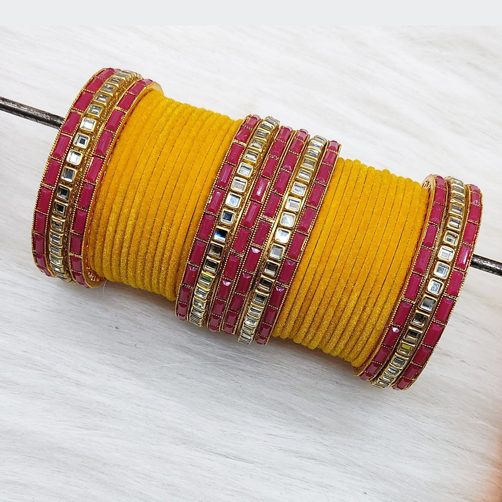 Pooja Bangles Gold Plated Mirror And Velvet Bangles Set