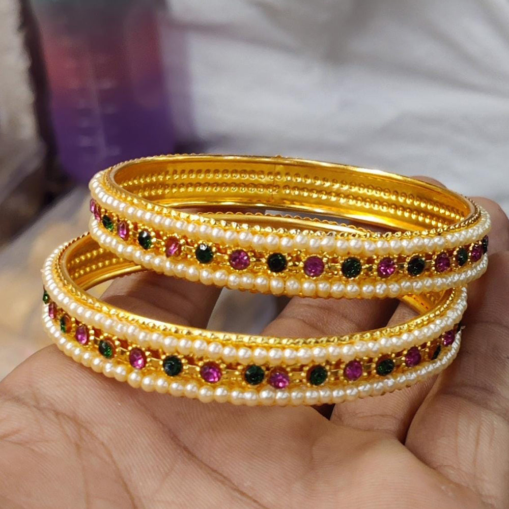 Pooja Bangles Gold Plated Austrian Stone And Pearl Bangles Set