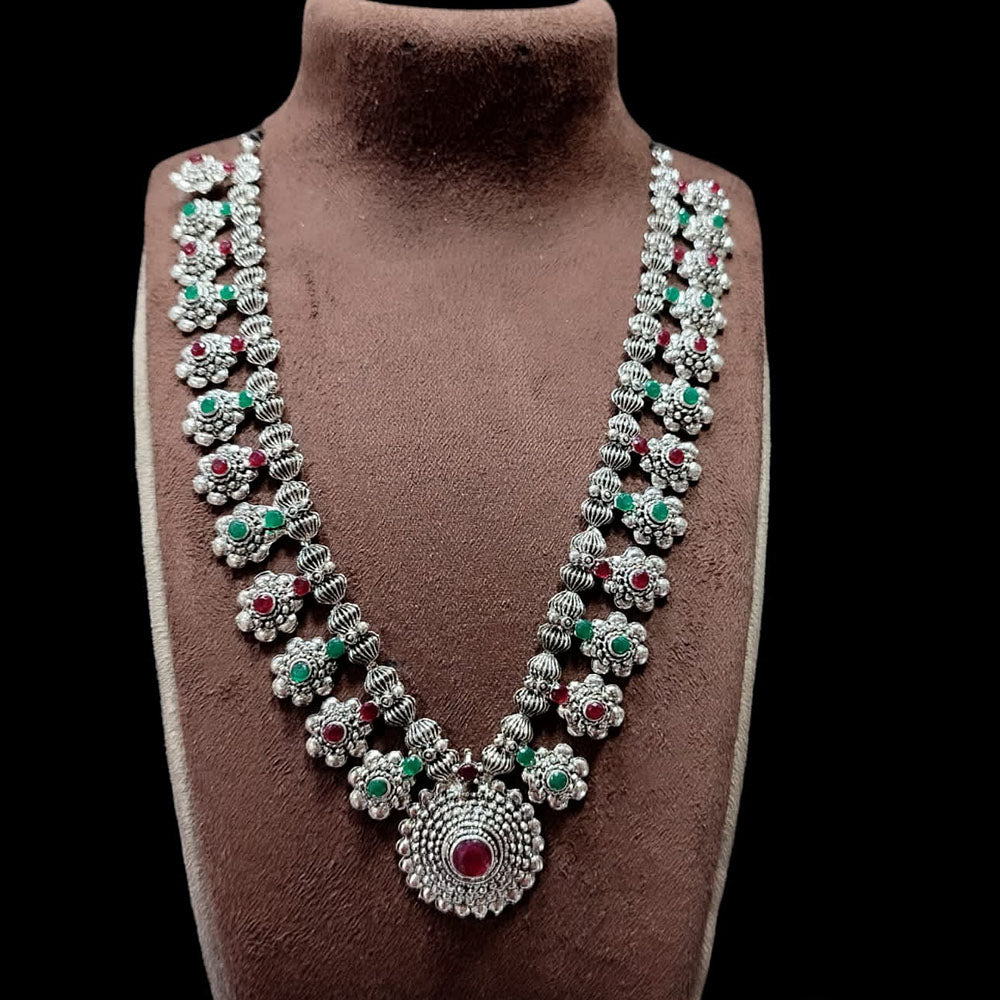 Pooja Bangles Oxidised Plated Pota Stone Long Necklace Set