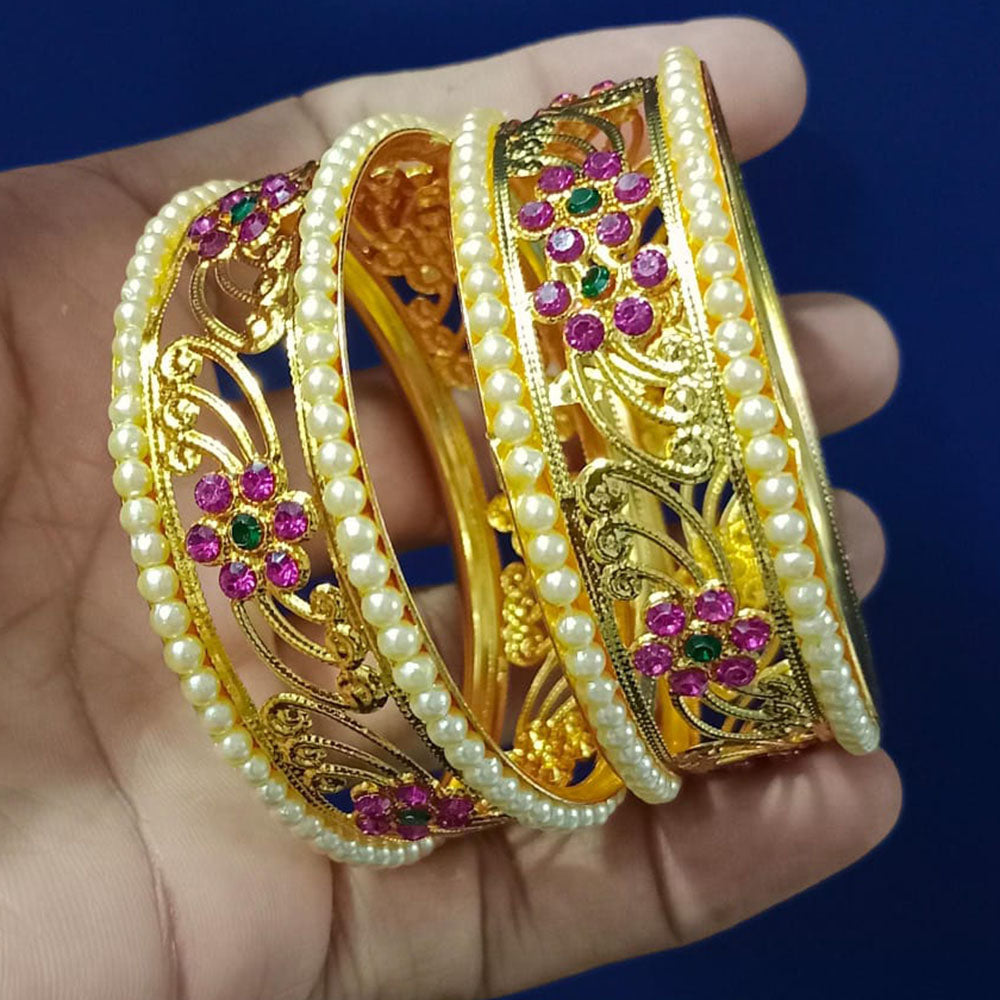 Pooja Bangles Gold Plated Austrian Stone And Pearl Bangles Set