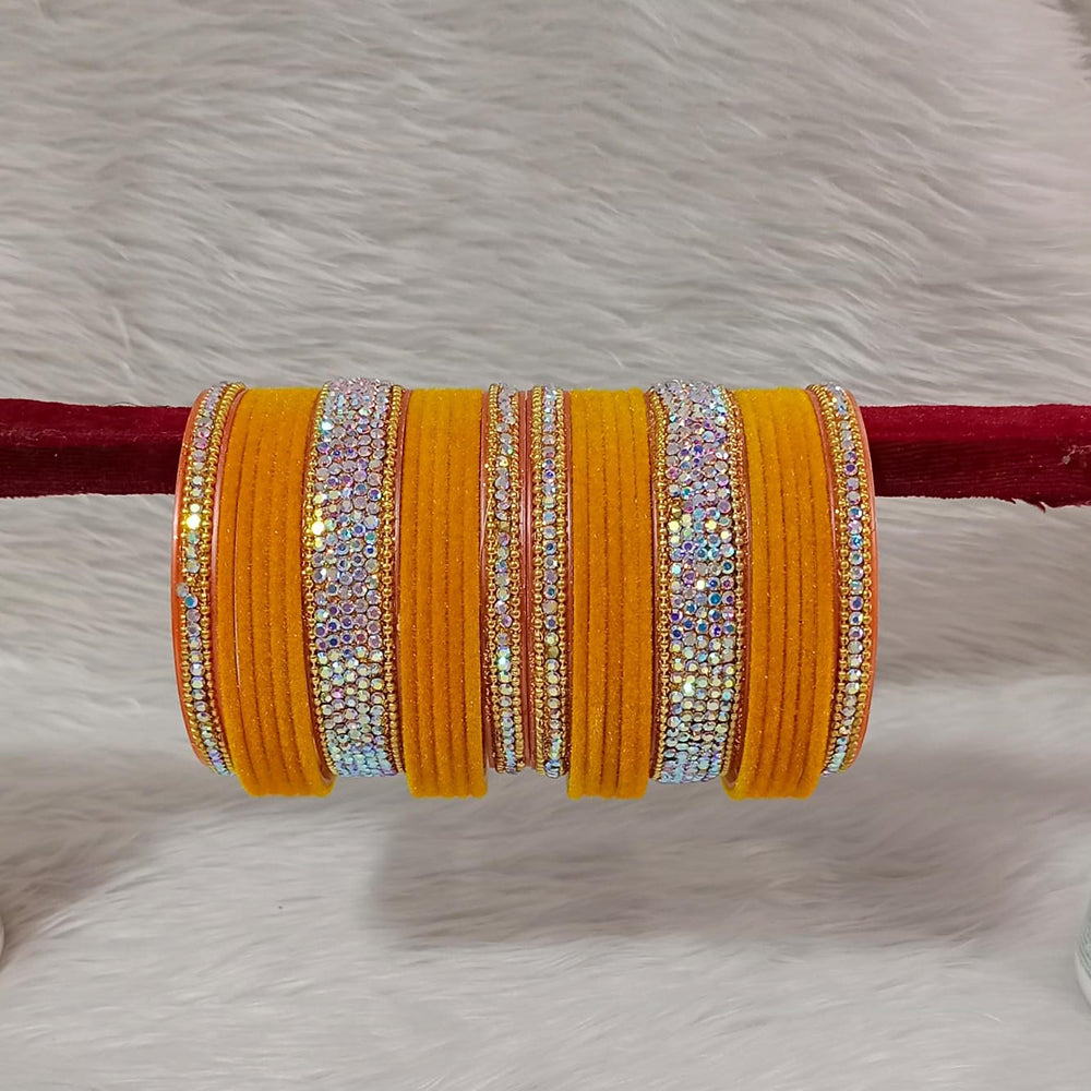 Pooja Bangles Gold Plated Austrian Stone And Velvet Bangles Set