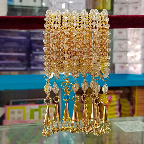 Pooja Bangles Gold Plated Crystal Stone And Pearl Bangle Set